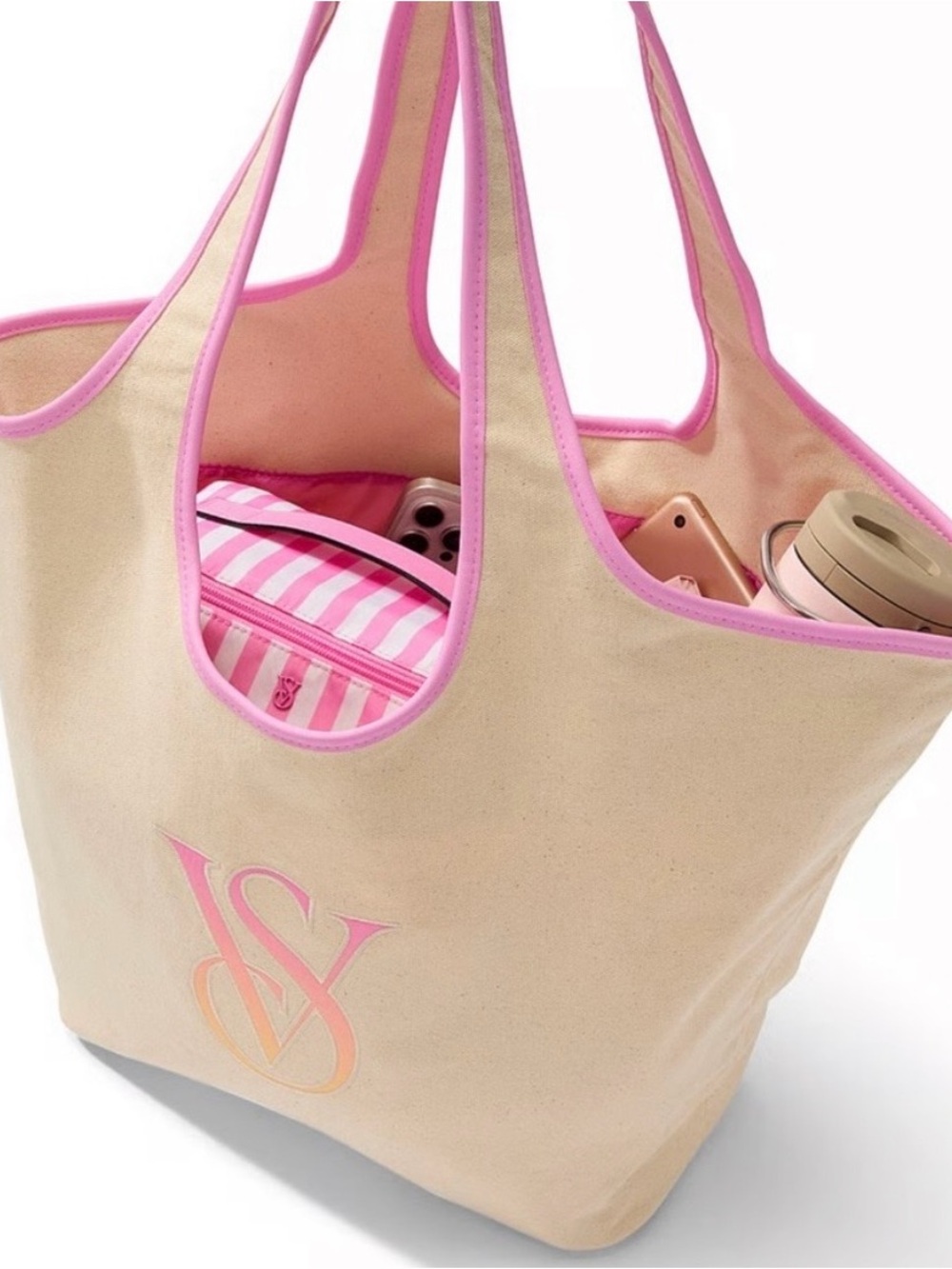 Victoria’s Secret Canvas Tote Bag with VS logo and Pink Trim